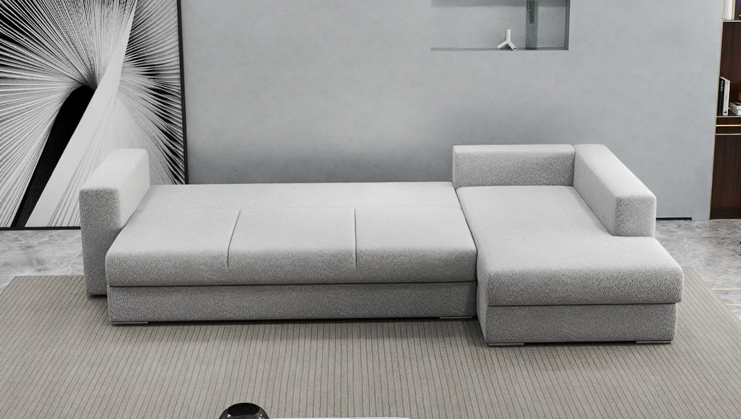 Colțar extensibil dumonde cu ladă de depozitare si sezut confortabil din spuma HR, Gloria Euphoria Dove II 320x183 cm Fabrica