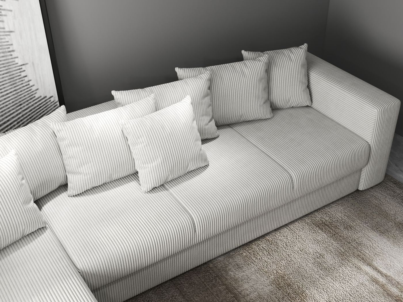 Colțar extensibil dumonde cu ladă de depozitare si sezut confortabil din spuma HR, Gloria Zoom Cream 320x183 cm Fabrica