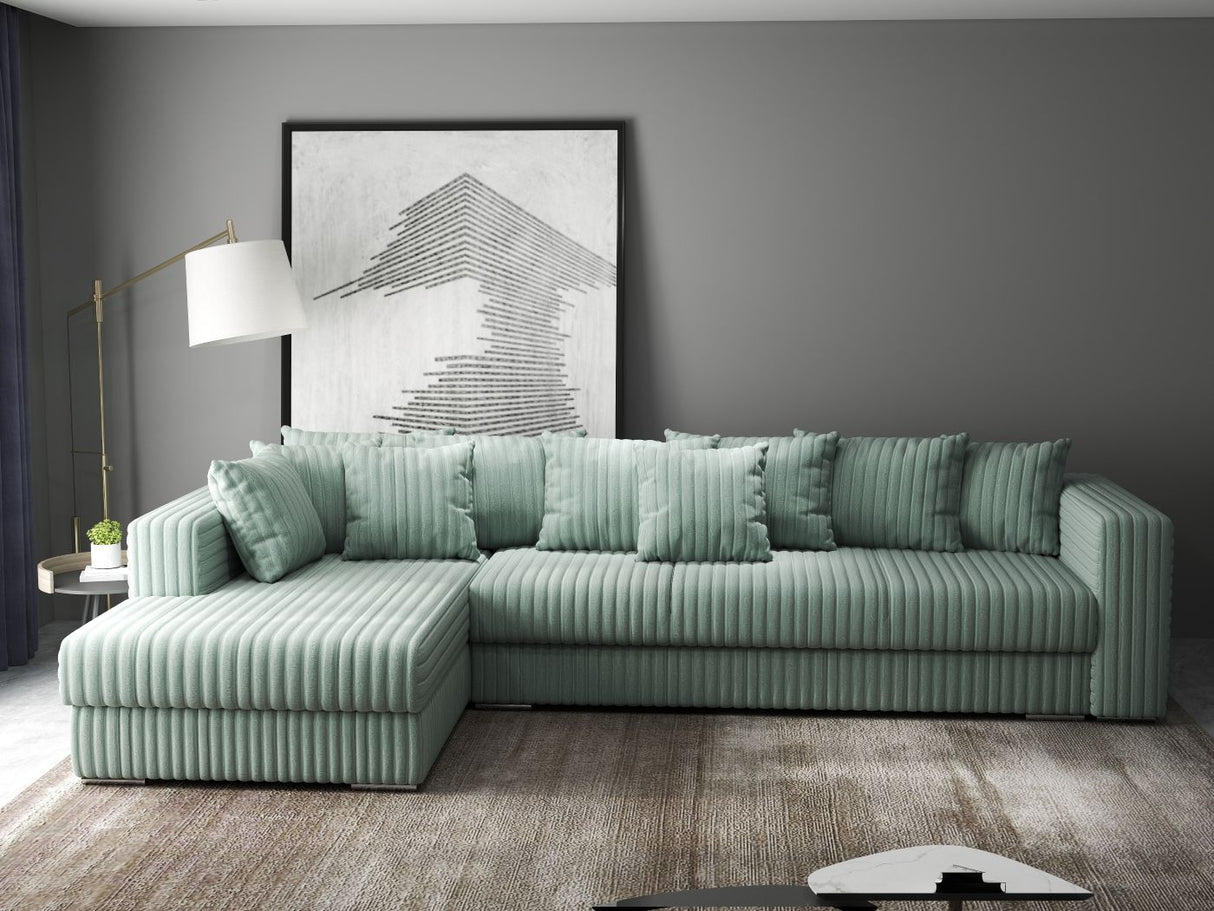 Colțar extensibil dumonde cu ladă de depozitare si sezut confortabil din spuma HR, Gloria Mint Ambience 320x183 cm Fabrica