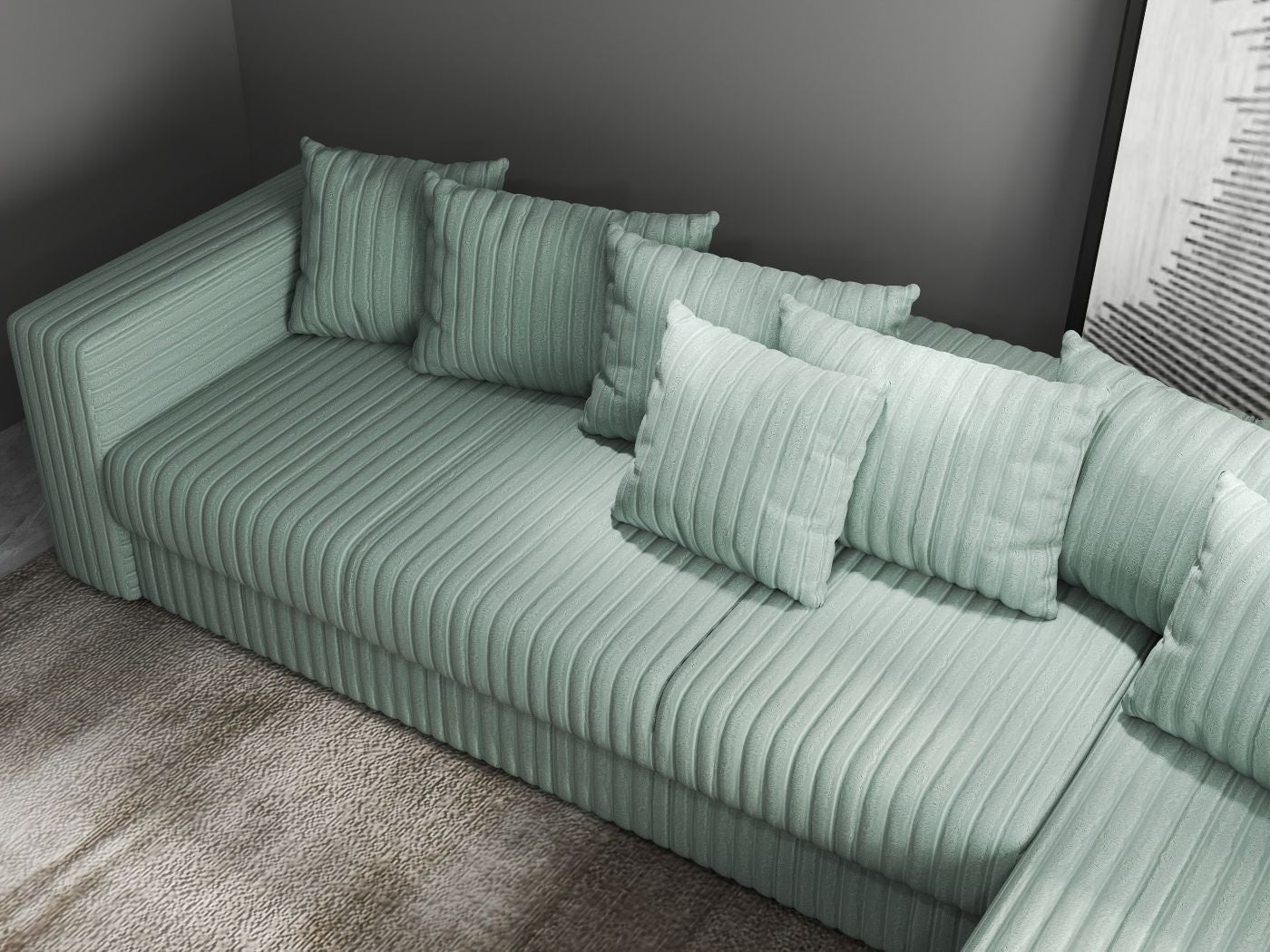 Colțar extensibil dumonde cu ladă de depozitare si sezut confortabil din spuma HR, Gloria Ambience Mint II 320x183 cm Fabrica
