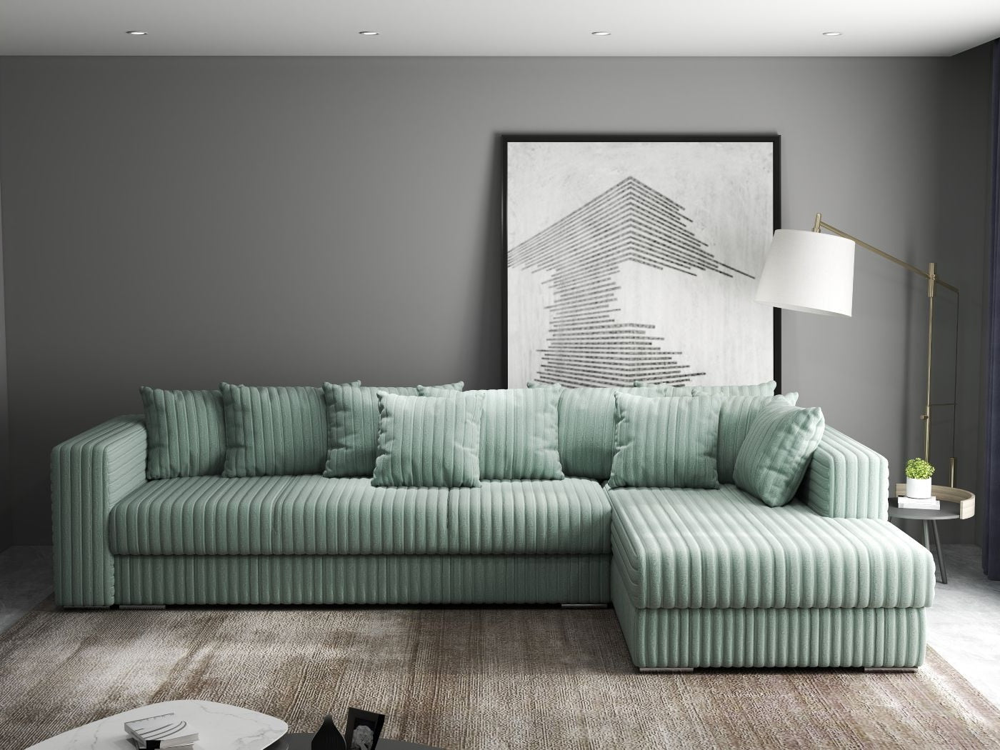 Colțar extensibil dumonde cu ladă de depozitare si sezut confortabil din spuma HR, Gloria Ambience Mint II 320x183 cm Fabrica