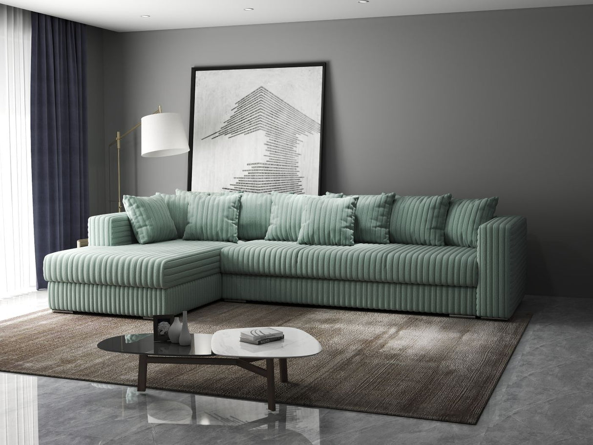 Colțar extensibil dumonde cu ladă de depozitare si sezut confortabil din spuma HR, Gloria Mint Ambience 320x183 cm Fabrica