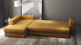 Colțar extensibil dumonde cu ladă de depozitare si sezut confortabil din spuma HR, Gloria Mustar Zoom 320x183 cm Fabrica