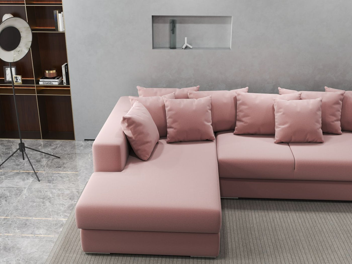 Colțar extensibil dumonde cu ladă de depozitare si sezut confortabil din spuma HR, Gloria Pink 320x183 cm Fabrica