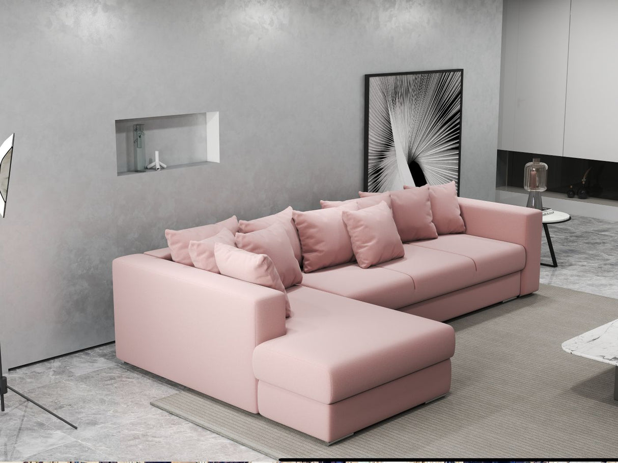 Colțar extensibil dumonde cu ladă de depozitare si sezut confortabil din spuma HR, Gloria Pink 320x183 cm Fabrica