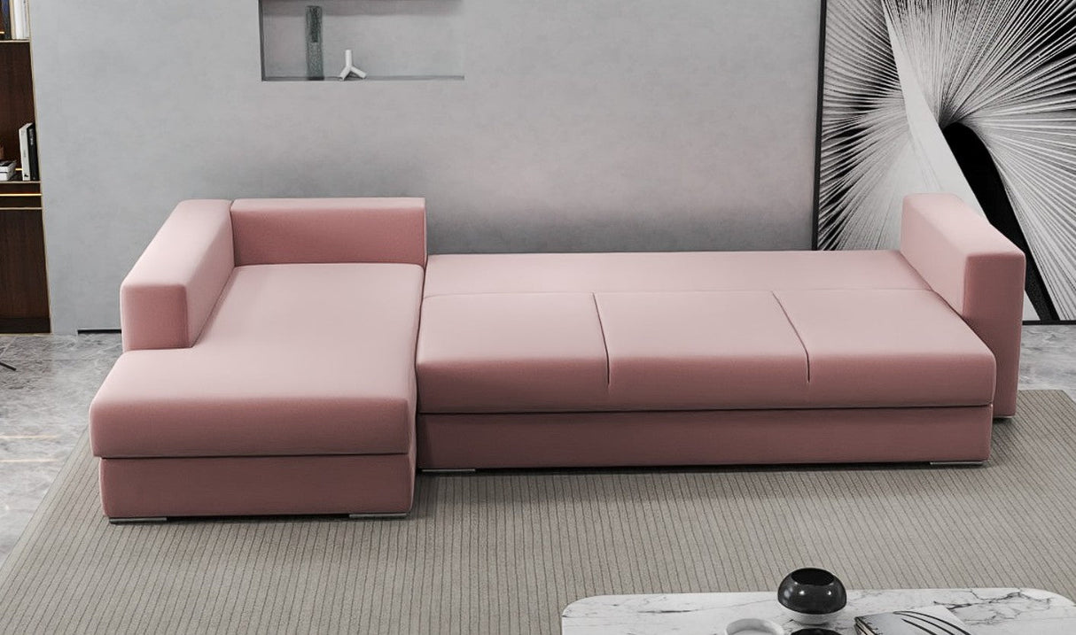 Colțar extensibil dumonde cu ladă de depozitare si sezut confortabil din spuma HR, Gloria Pink 320x183 cm Fabrica