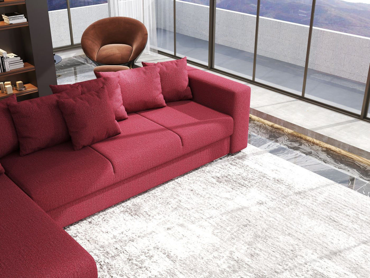 Colțar extensibil dumonde cu ladă de depozitare si sezut confortabil din spuma HR, Gloria Red 320x183 cm Fabrica