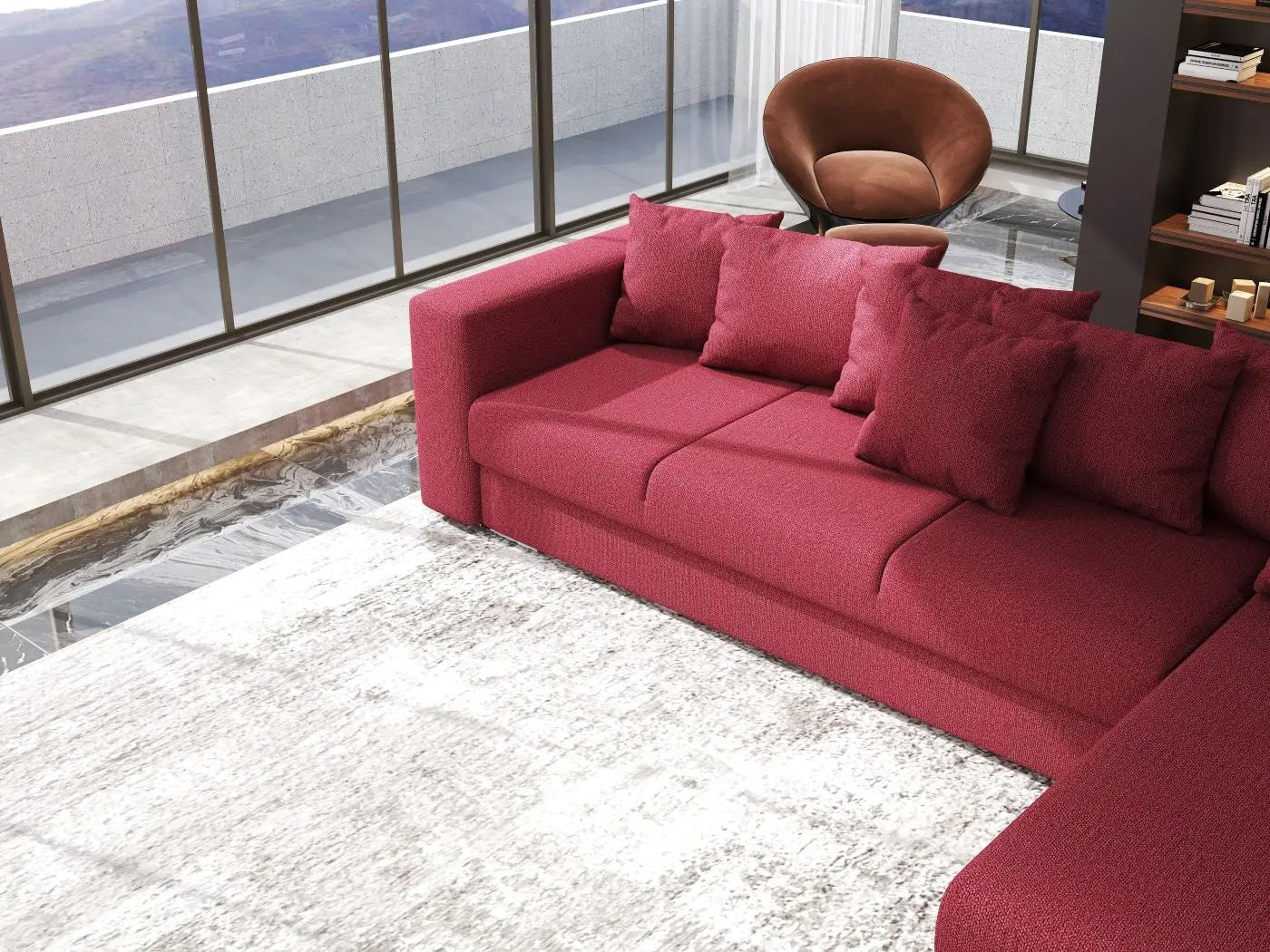 Colțar extensibil dumonde cu ladă de depozitare si sezut confortabil din spuma HR, Gloria Red II 320x183 cm Fabrica