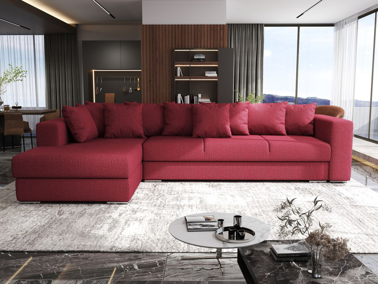 Colțar extensibil dumonde cu ladă de depozitare si sezut confortabil din spuma HR, Gloria Red 320x183 cm Fabrica