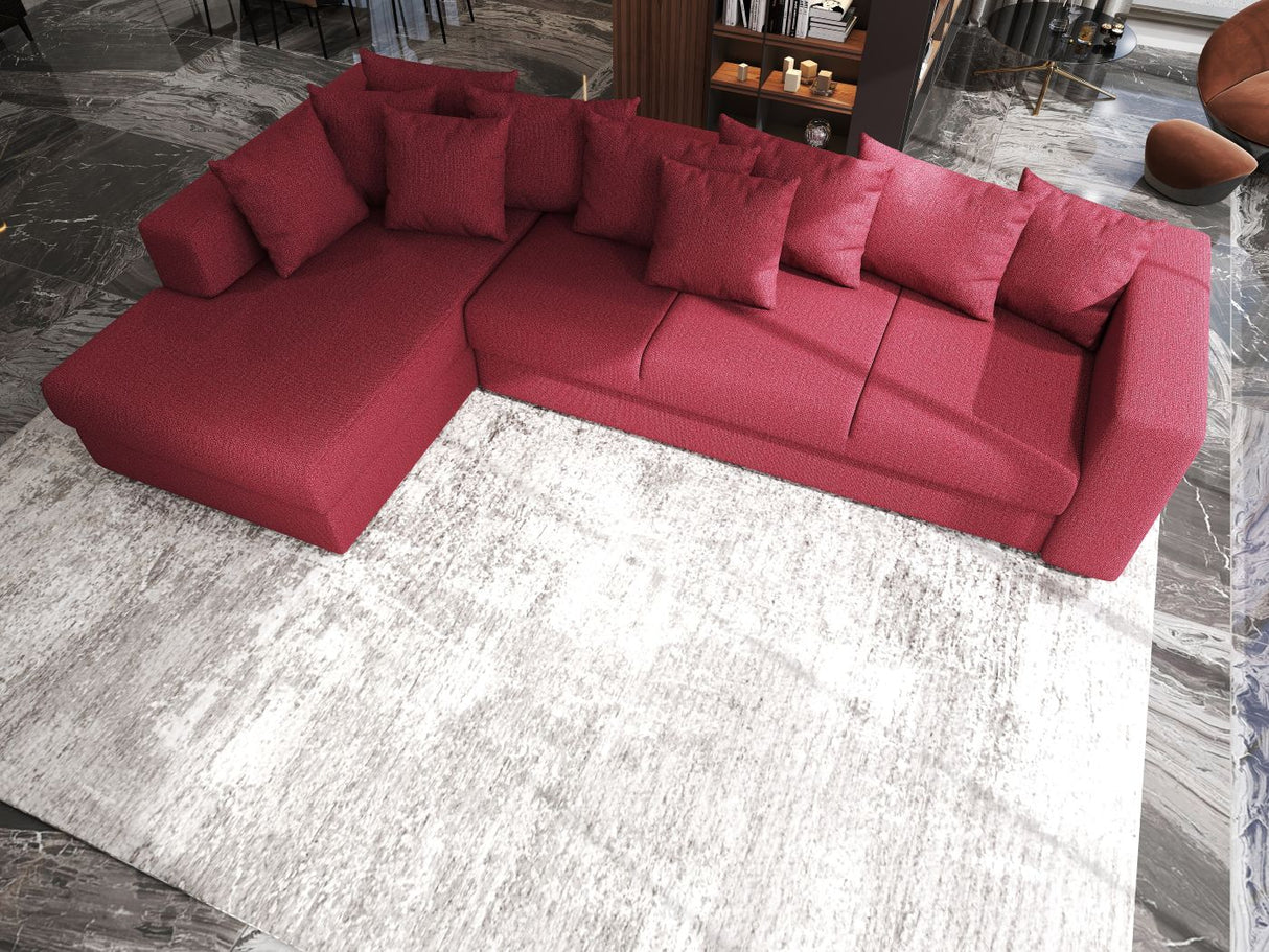 Colțar extensibil dumonde cu ladă de depozitare si sezut confortabil din spuma HR, Gloria Red 320x183 cm Fabrica