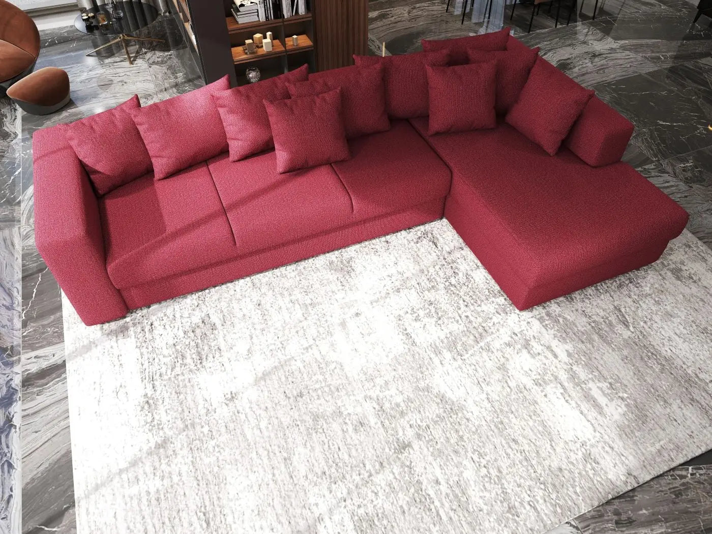 Colțar extensibil dumonde cu ladă de depozitare si sezut confortabil din spuma HR, Gloria Red II 320x183 cm Fabrica