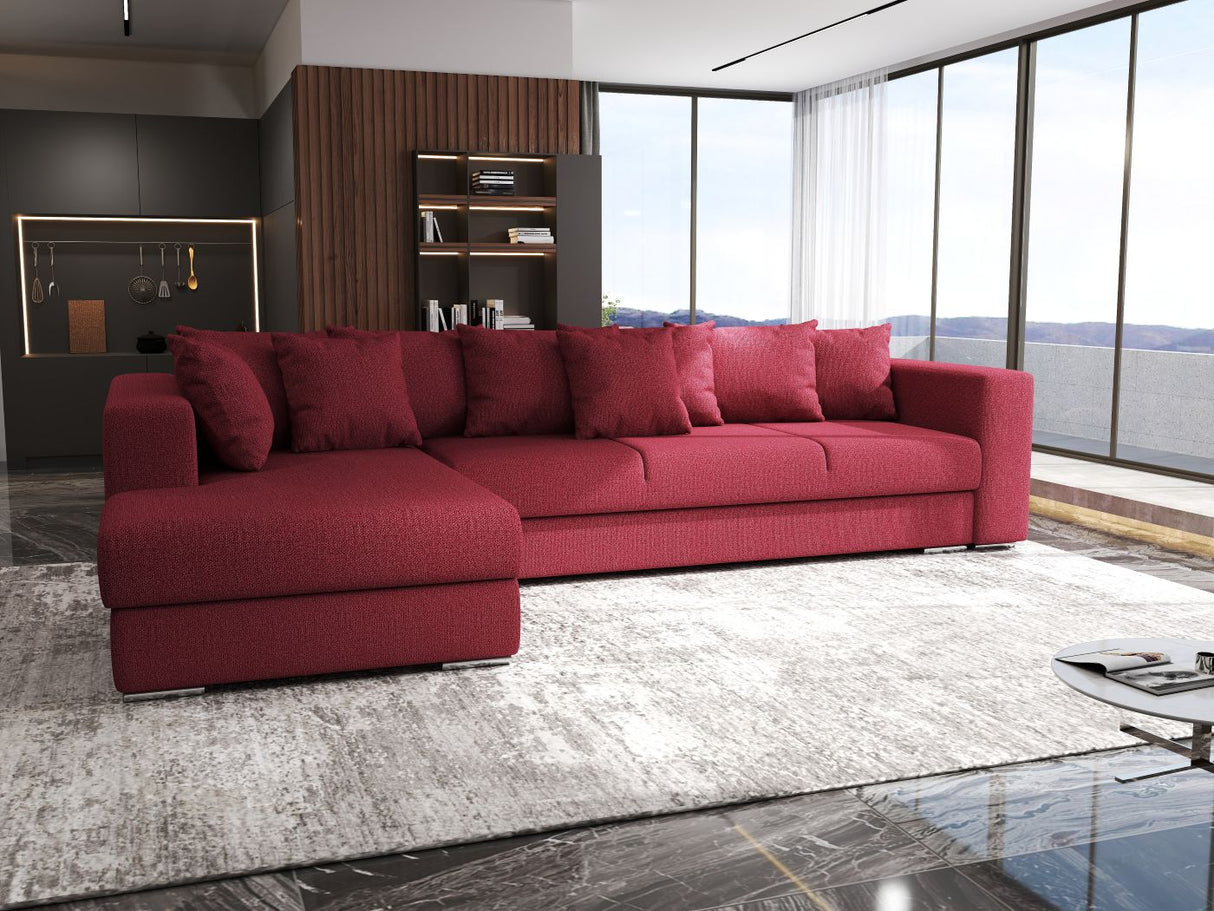 Colțar extensibil dumonde cu ladă de depozitare si sezut confortabil din spuma HR, Gloria Red 320x183 cm Fabrica