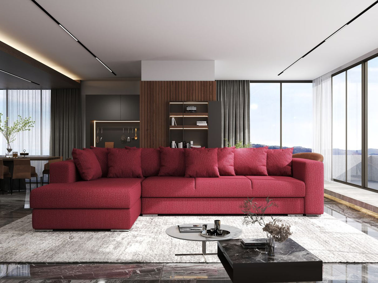 Colțar extensibil dumonde cu ladă de depozitare si sezut confortabil din spuma HR, Gloria Red 320x183 cm Fabrica