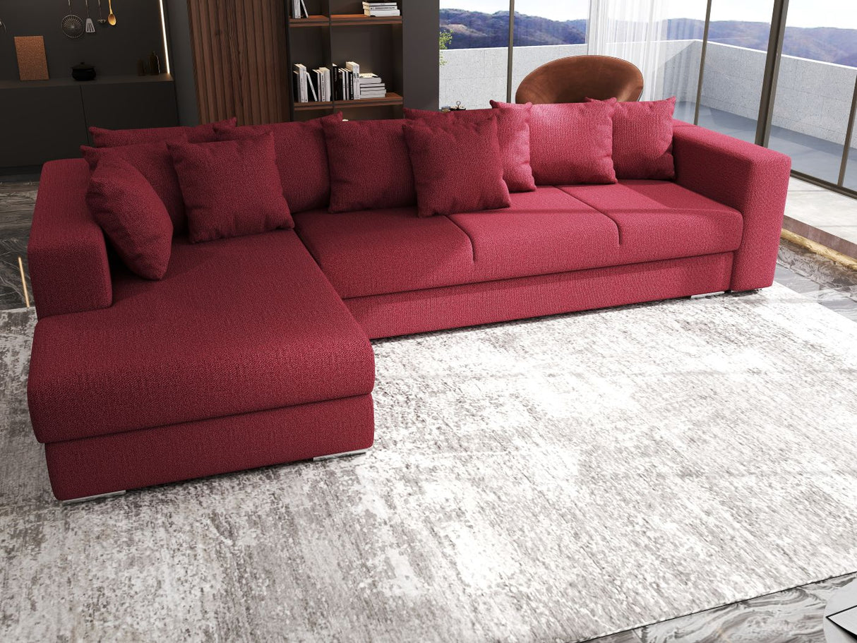 Colțar extensibil dumonde cu ladă de depozitare si sezut confortabil din spuma HR, Gloria Red 320x183 cm Fabrica