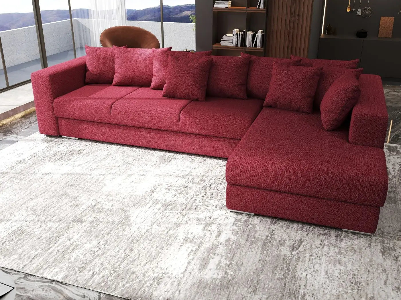 Colțar extensibil dumonde cu ladă de depozitare si sezut confortabil din spuma HR, Gloria Red II 320x183 cm Fabrica