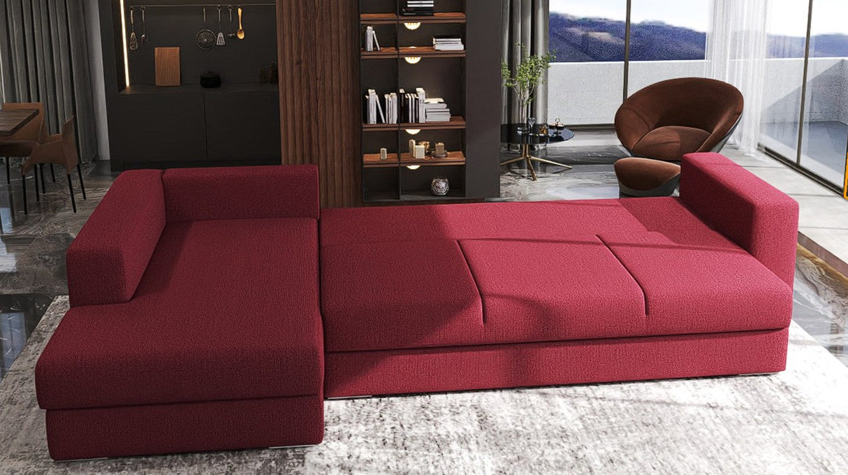 Colțar extensibil dumonde cu ladă de depozitare si sezut confortabil din spuma HR, Gloria Red 320x183 cm Fabrica