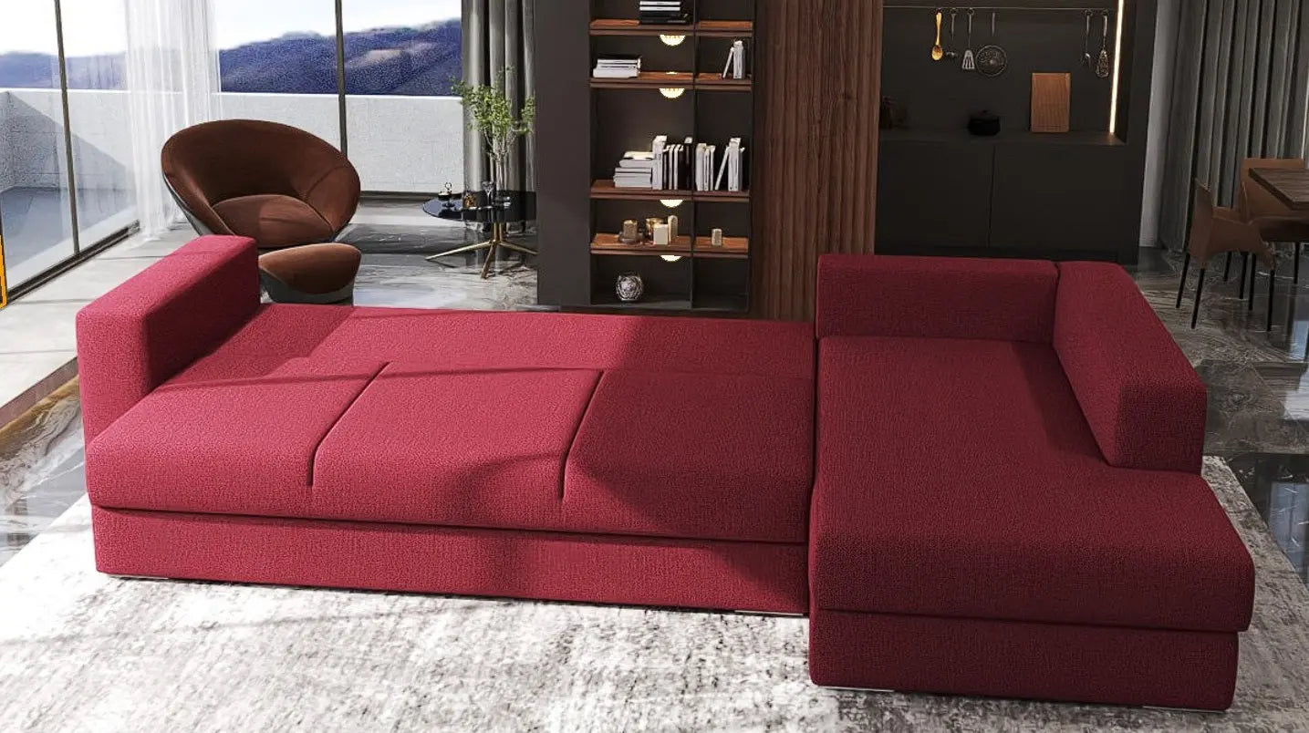 Colțar extensibil dumonde cu ladă de depozitare si sezut confortabil din spuma HR, Gloria Red II 320x183 cm Fabrica