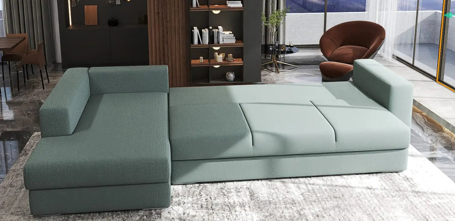 Colțar extensibil dumonde cu ladă de depozitare si sezut confortabil din spuma HR, Gloria Mint 320x183 cm Fabrica