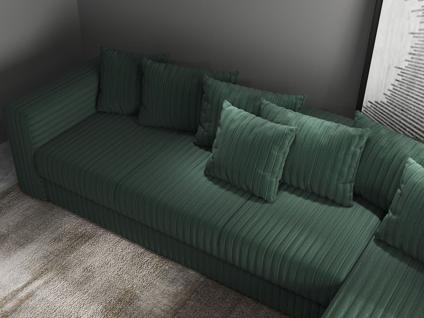 Colțar extensibil dumonde cu ladă de depozitare si sezut confortabil din spuma HR, Gloria Ambience Green II 320x183 cm Fabrica