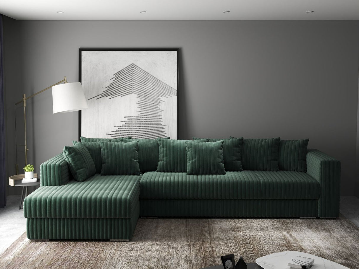 Colțar extensibil dumonde cu ladă de depozitare si sezut confortabil din spuma HR, Gloria Verde Ambience 320x183 cm Fabrica