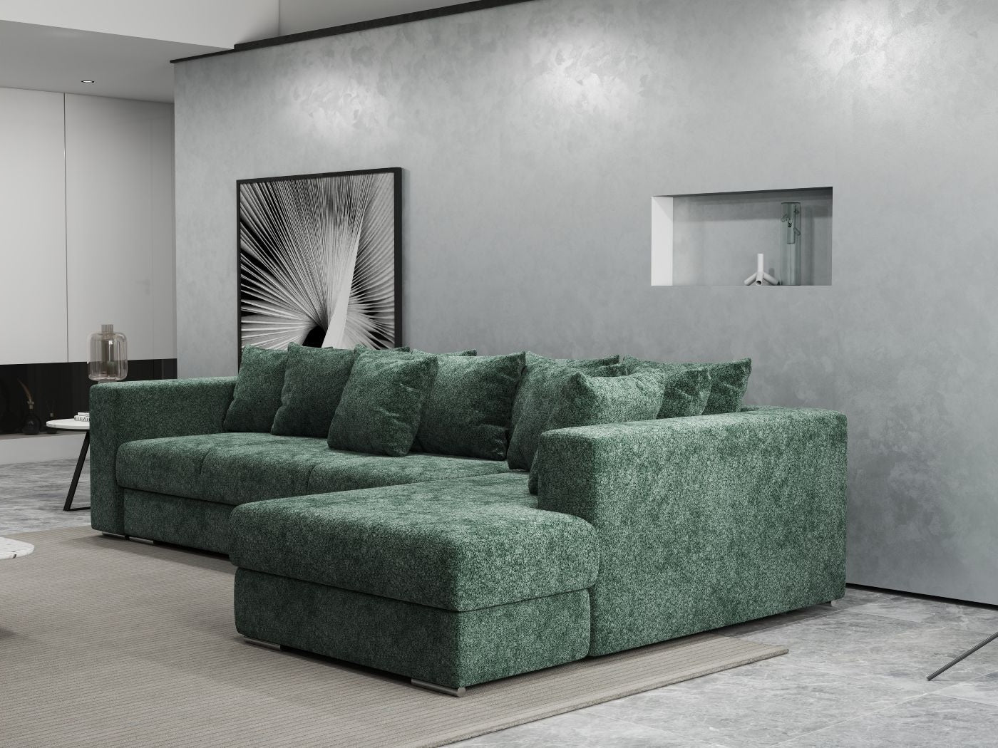 Colțar extensibil dumonde cu ladă de depozitare si sezut confortabil din spuma HR, Gloria Euphoria Green II 320x183 cm Fabrica