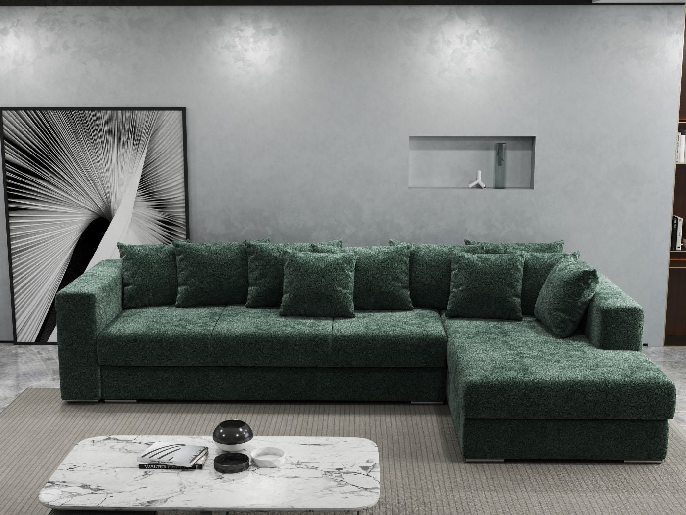 Colțar extensibil dumonde cu ladă de depozitare si sezut confortabil din spuma HR, Gloria Euphoria Green II 320x183 cm Fabrica