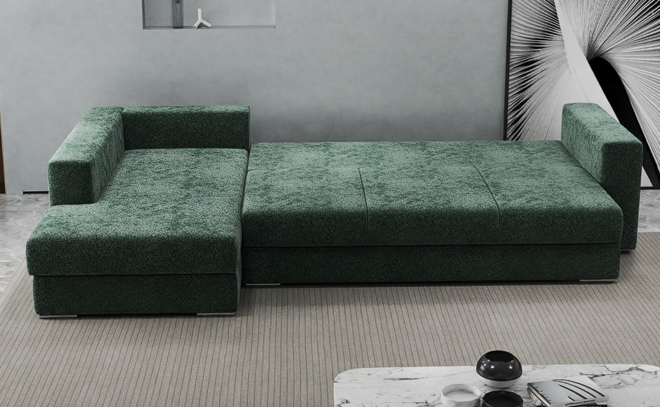 Colțar extensibil dumonde cu ladă de depozitare si sezut confortabil din spuma HR, Gloria Euphoria Green 320x183 cm Fabrica