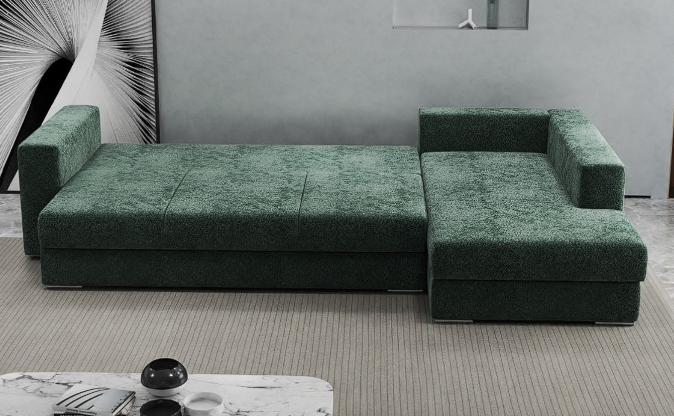 Colțar extensibil dumonde cu ladă de depozitare si sezut confortabil din spuma HR, Gloria Euphoria Green II 320x183 cm Fabrica