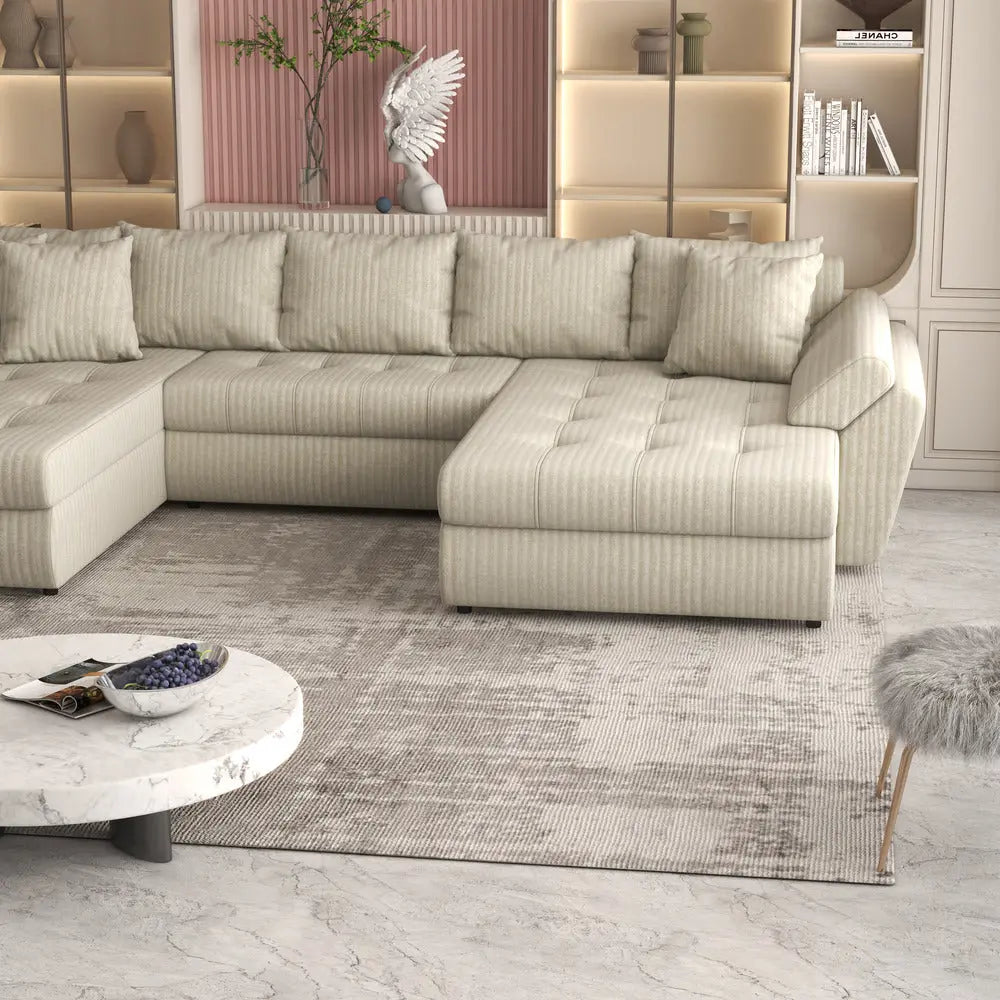 Colțar extensibil dumonde cu ladă de depozitare Loana Ambience bej U 375x185 cm
