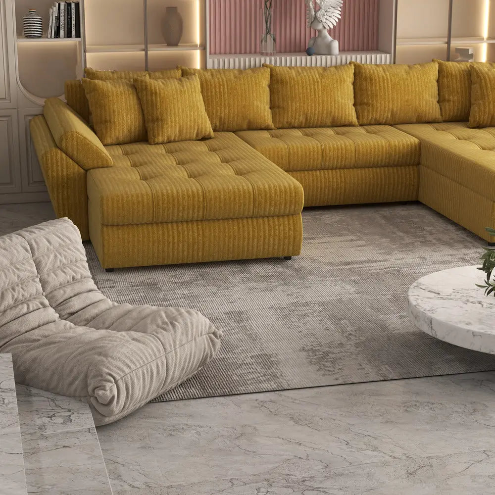 Colțar extensibil dumonde cu ladă de depozitare Loana Ambience mustar U 375x185 cm