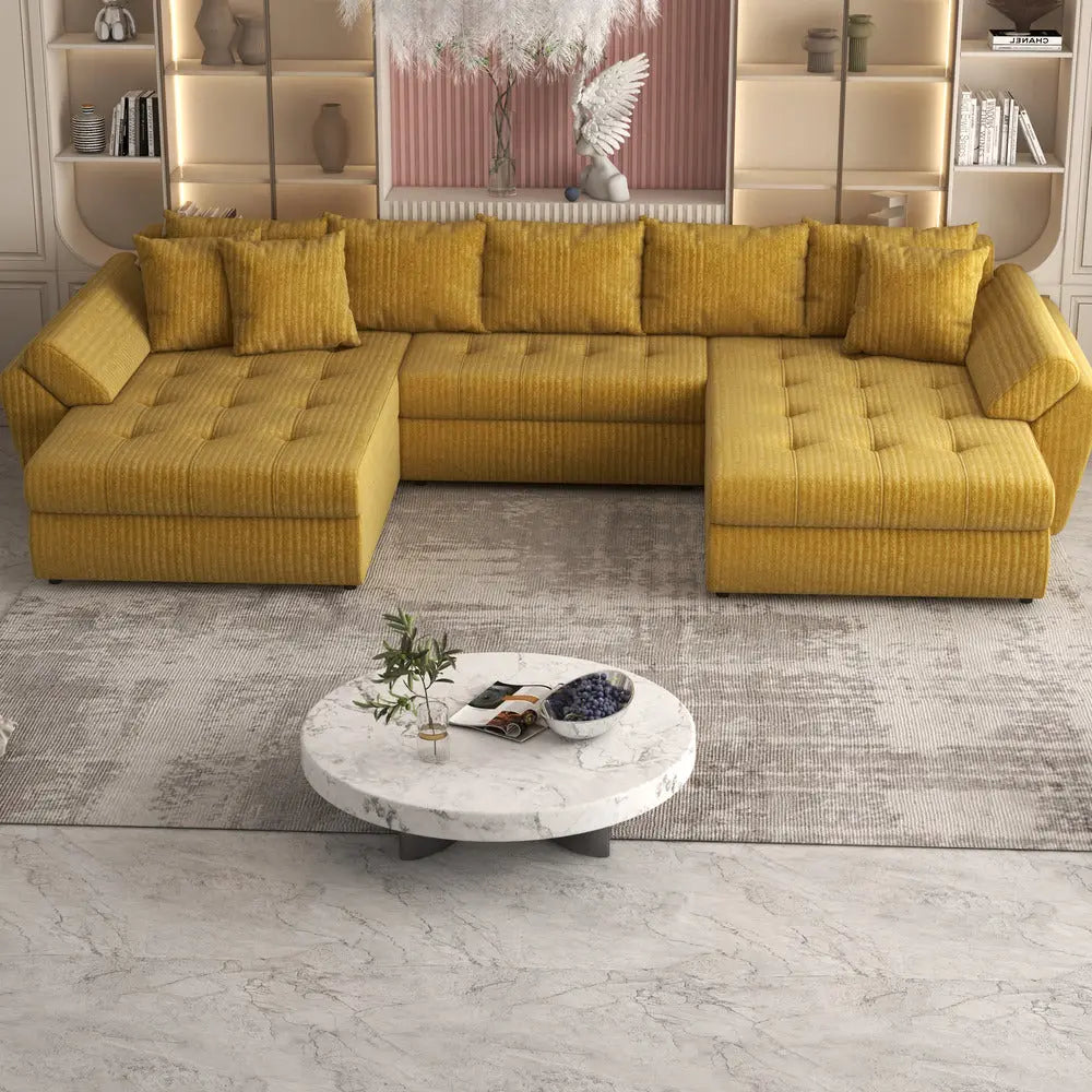 Colțar extensibil dumonde cu ladă de depozitare Loana Ambience mustar U 375x185 cm