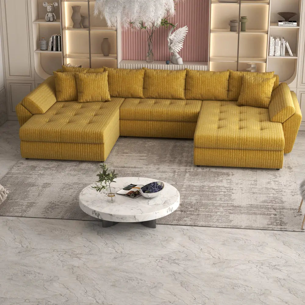 Colțar extensibil dumonde cu ladă de depozitare Loana Ambience mustar U 375x185 cm