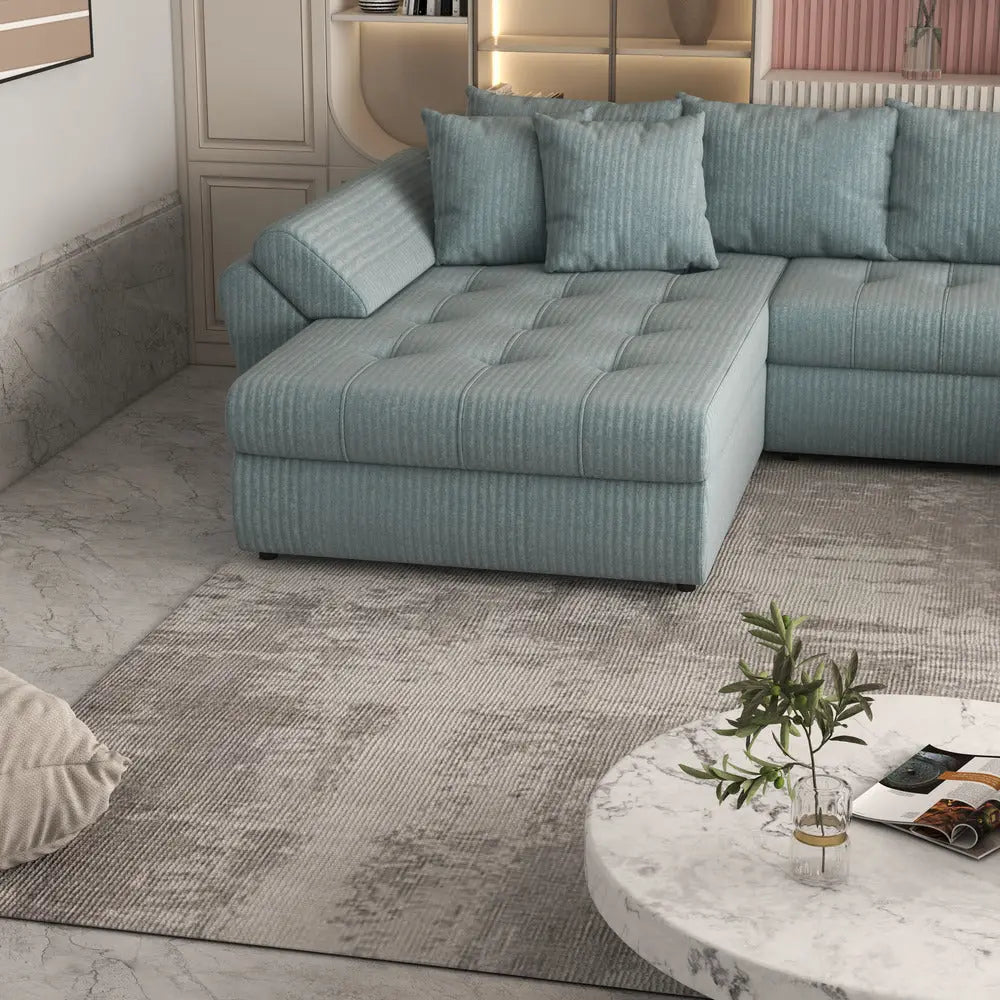Colțar extensibil dumonde cu ladă de depozitare Loana Ambience verde deschis U 375x185 cm