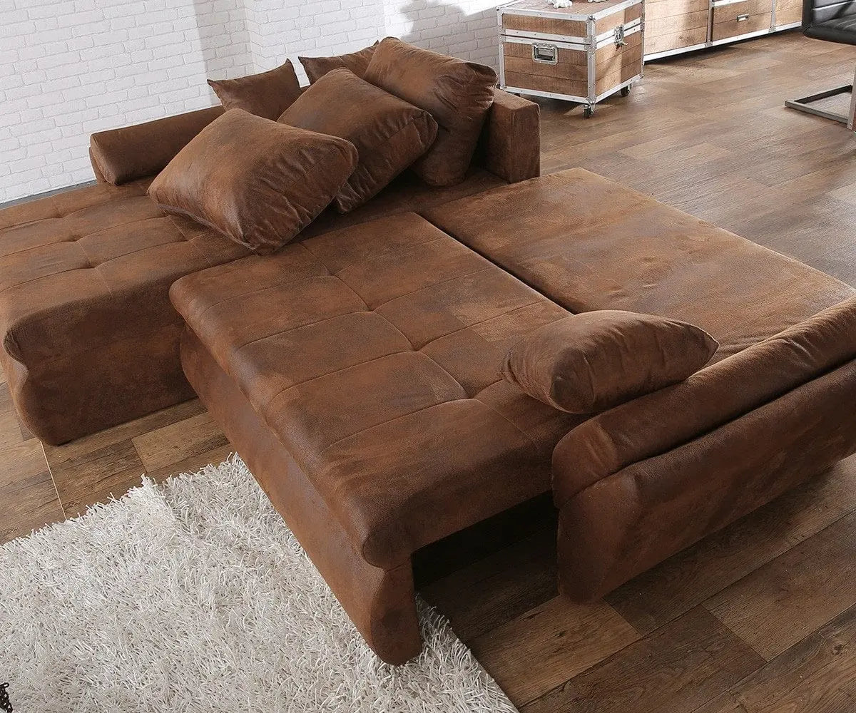 Colțar extensibil dumonde cu ladă de depozitare si sezut confortabil din spuma HR, Loana Brown II 270x185 cm