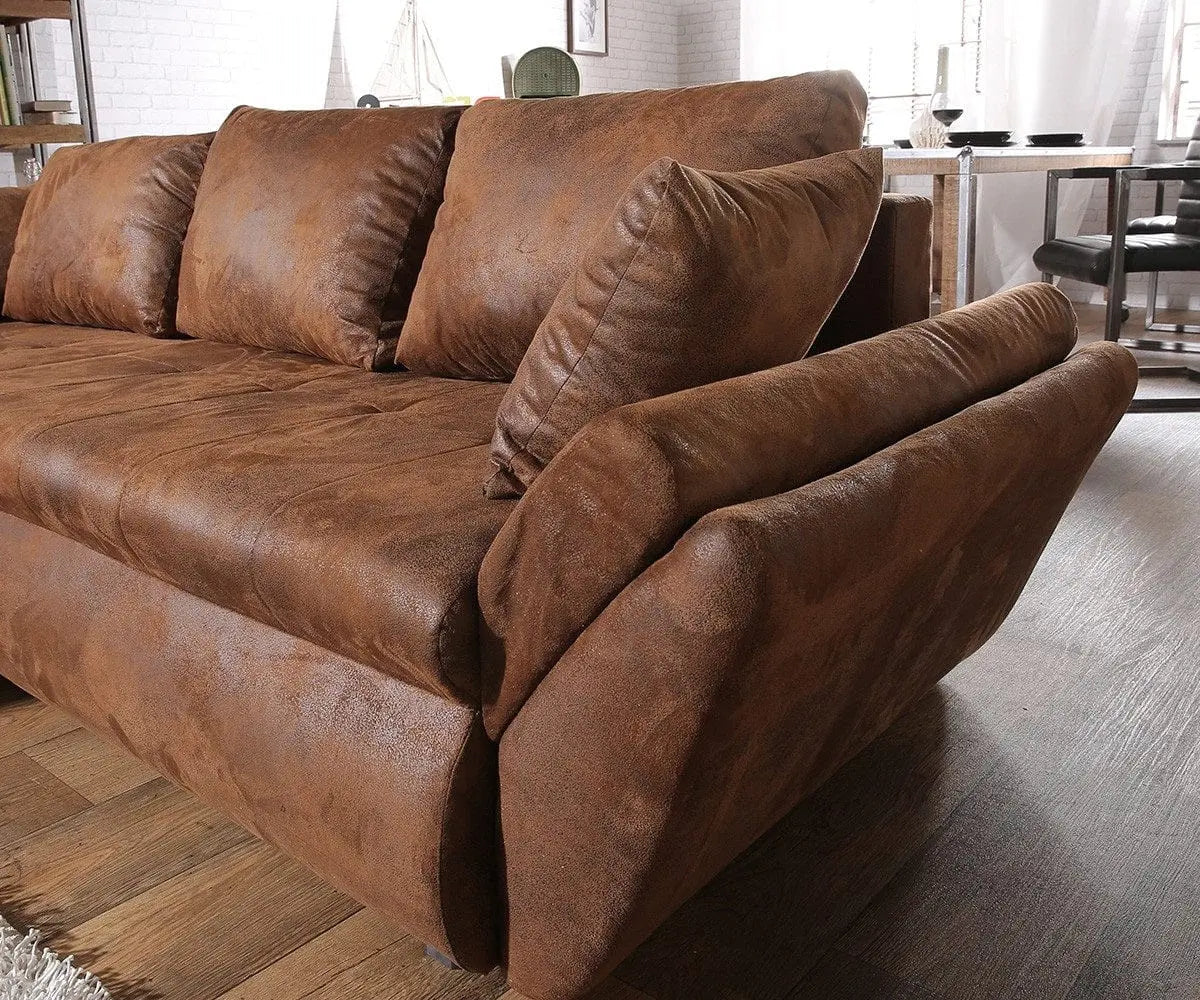 Colțar extensibil dumonde cu ladă de depozitare si sezut confortabil din spuma HR, Loana Brown II 270x185 cm