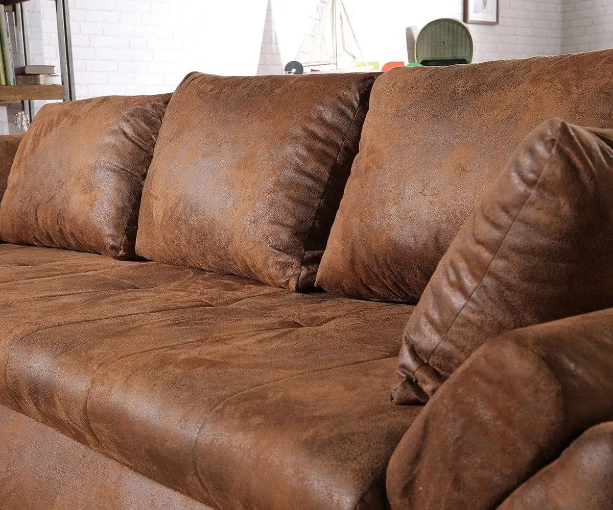 Colțar extensibil dumonde cu ladă de depozitare si sezut confortabil din spuma HR, Loana Brown II 270x185 cm
