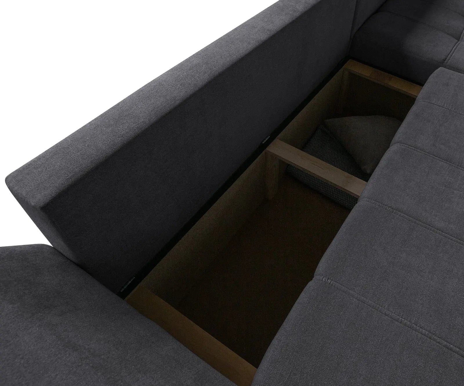 Colțar extensibil dumonde cu ladă de depozitare si sezut confortabil din spuma HR, Loana Enjoy Grafit II 270x185 cm