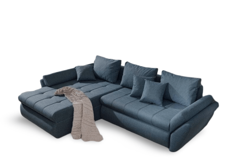 Colțar extensibil dumonde cu ladă de depozitare si sezut confortabil din spuma HR, Loana Blue 270x185 cm