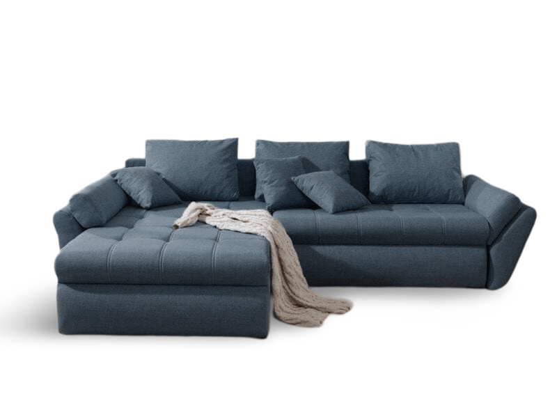 Colțar extensibil dumonde cu ladă de depozitare si sezut confortabil din spuma HR, Loana Blue 270x185 cm