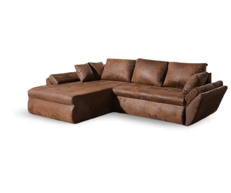 Colțar extensibil dumonde cu ladă de depozitare si sezut confortabil din spuma HR, Loana Brown II 270x185 cm