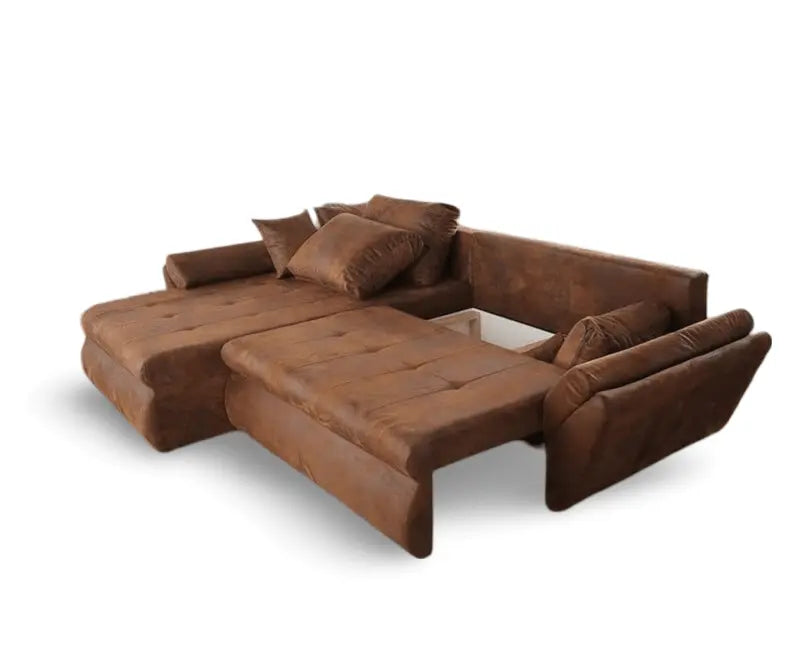 Colțar extensibil dumonde cu ladă de depozitare si sezut confortabil din spuma HR, Loana Brown II 270x185 cm