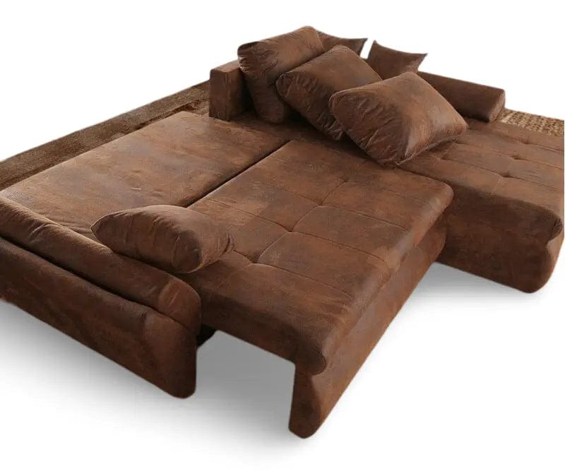 Colțar extensibil dumonde cu ladă de depozitare si sezut confortabil din spuma HR, Loana Brown 270x185 cm