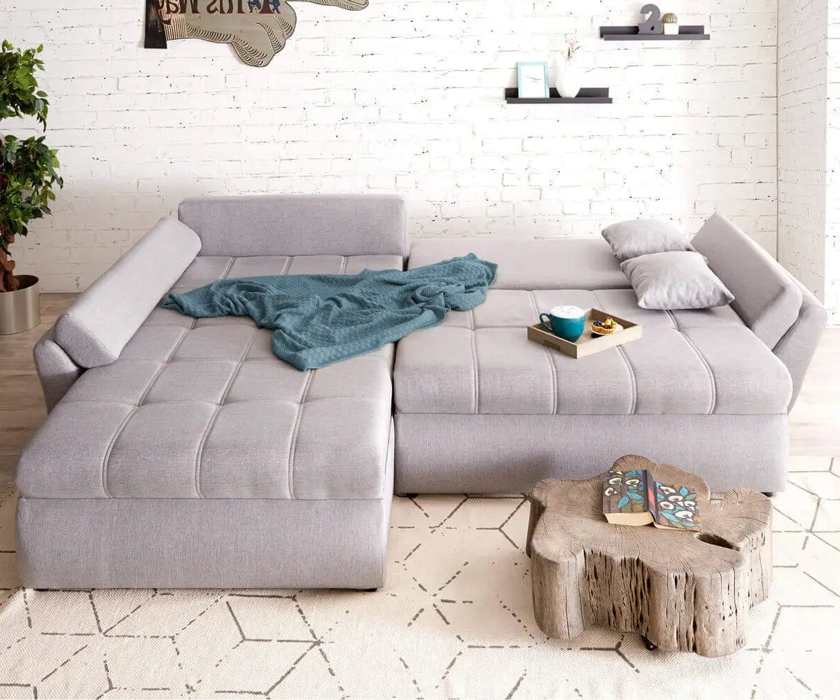 Colțar extensibil dumonde cu ladă de depozitare si sezut confortabil din spuma HR, Loana Grey 270x185 cm Fabrica