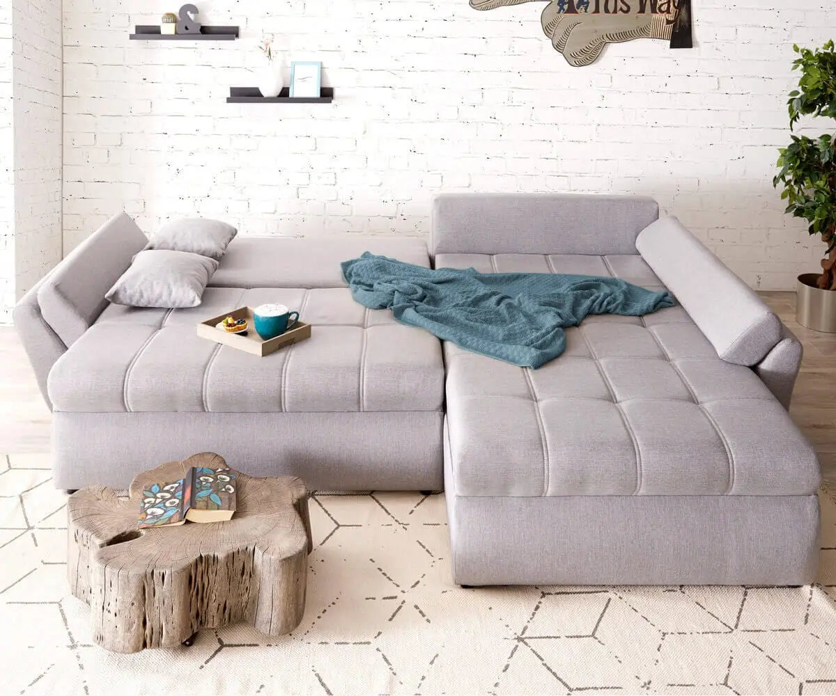Colțar extensibil dumonde cu ladă de depozitare si sezut confortabil din spuma HR, Loana Enjoy Grey II 270x185 cm