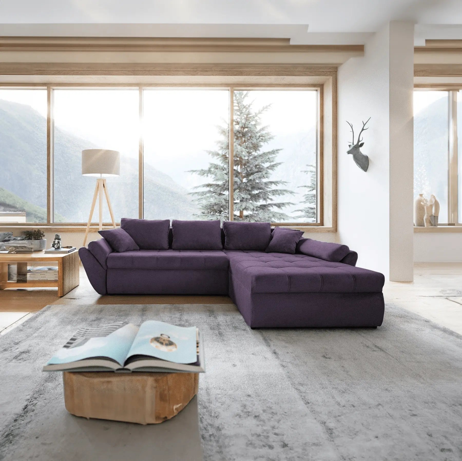 Colțar extensibil dumonde cu ladă de depozitare si sezut confortabil din spuma HR, Loana Enjoy Lila II 270x185 cm