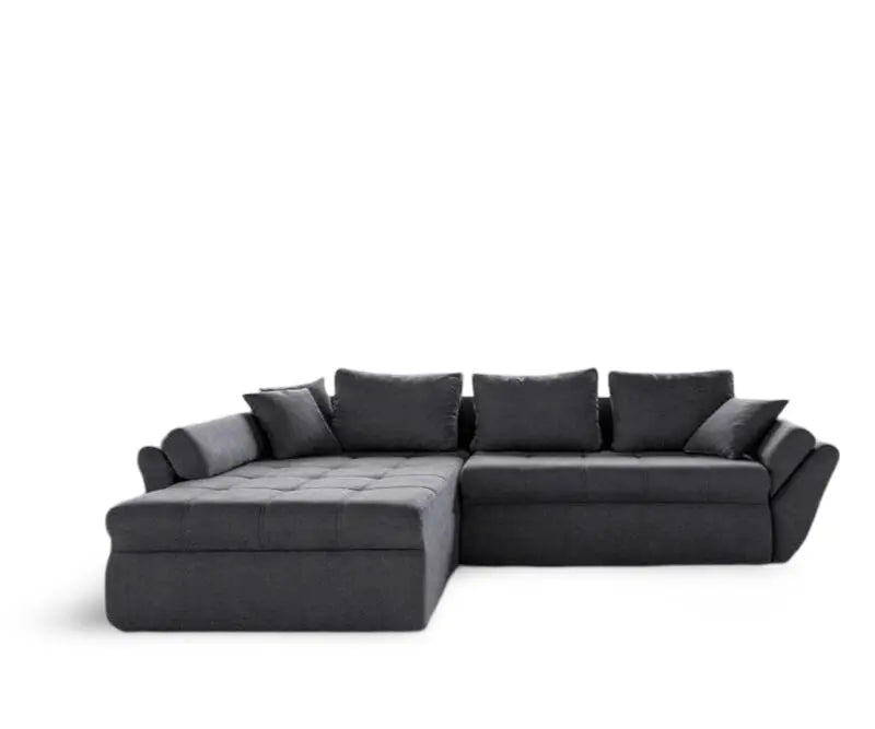 Colțar extensibil dumonde cu ladă de depozitare si sezut confortabil din spuma HR, Loana Enjoy Grafit 270x185 cm