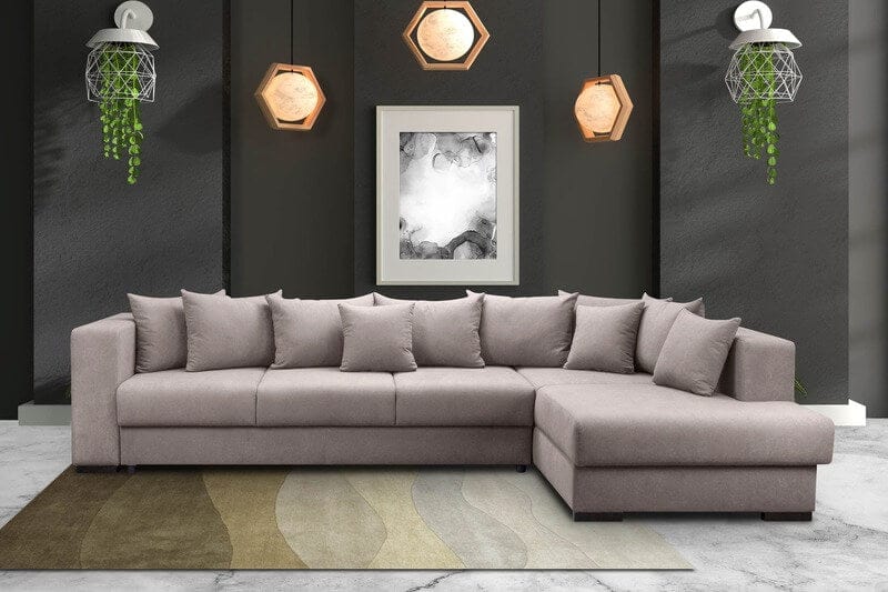 Colțar extensibil cu ladă de depozitare Gloria Grey 325x195 cm | Dumonde Furniture & Deco Concept.