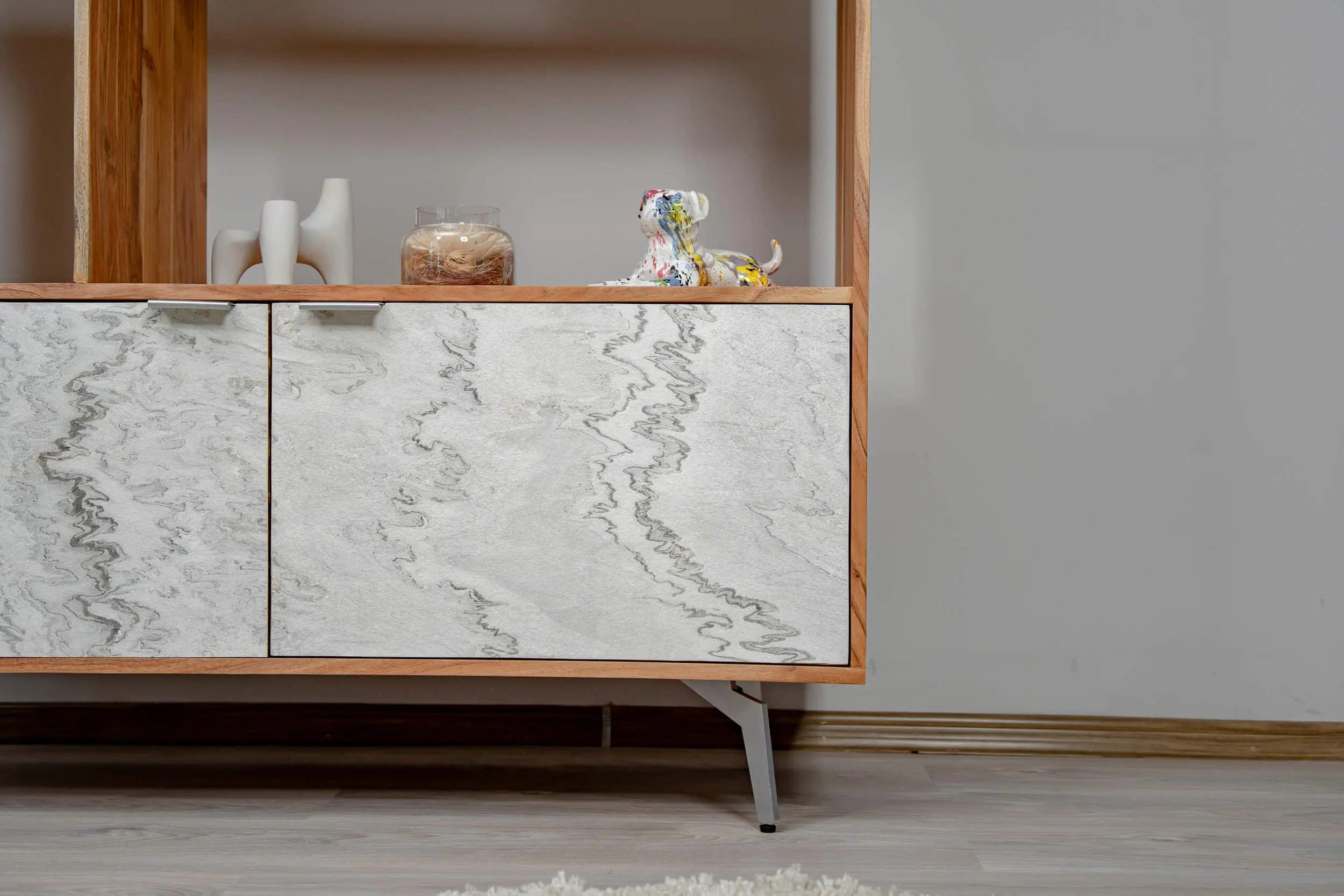 Vitrina din lemn masiv placat cu piatra, Elysium, 115x40xh150 cm, dumonde