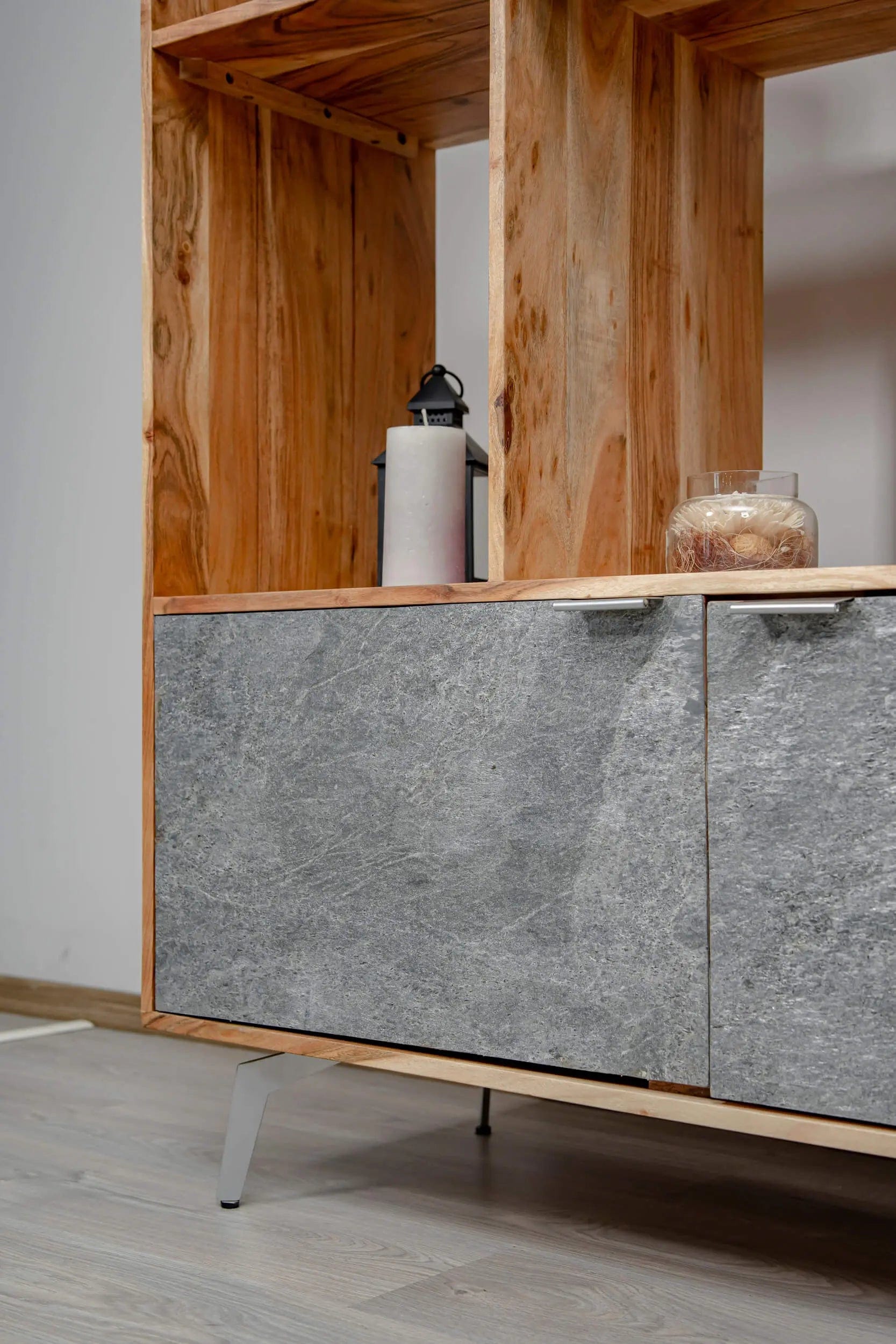 Vitrina din lemn masiv placat cu piatra, Heritage, 115x40xh150 cm, dumonde