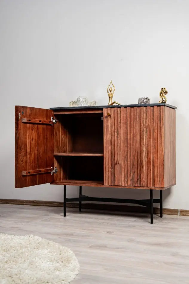 Comodă din lemn masiv si marmura, Salerno Marble 94 x 40 x 84 cm, dumonde